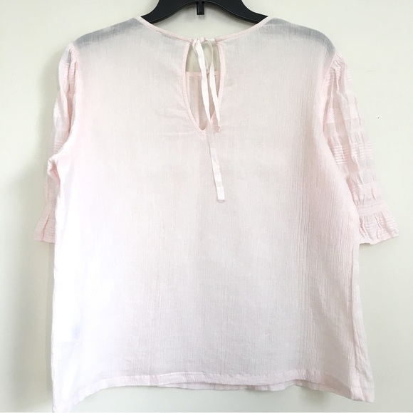 Hinge soft pink Crinkle Gauze short sleeves semi sheer blouse Top - Picture 4 of 14